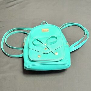 Ihayner Mini Backpack Teal Bow Faux Leather Small Travel Daypack Purse